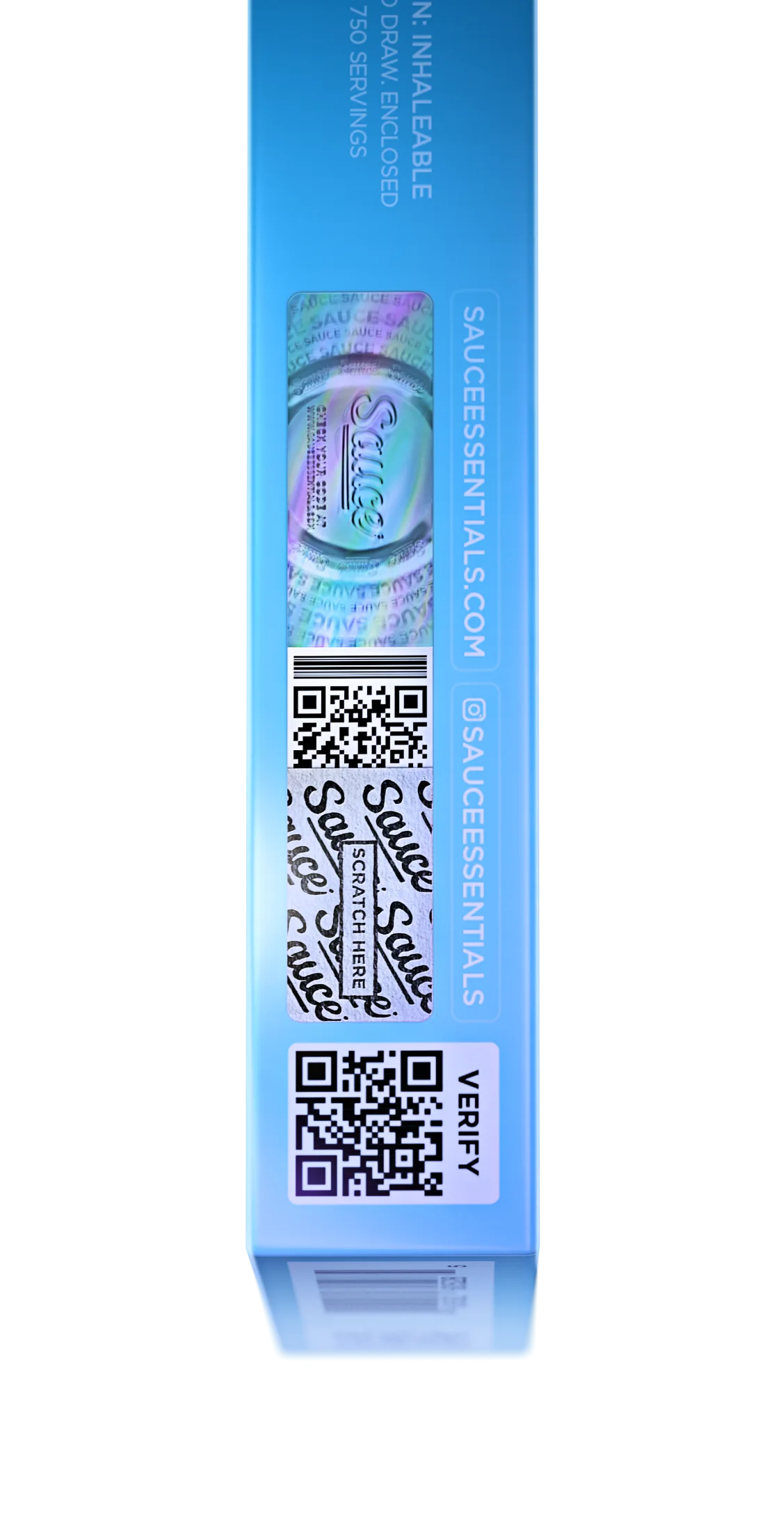 Sauce package edge — holographic seal, scratch-here panel, and verify QR code
